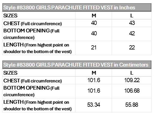 Girls Parachute Fitted Vest #83800