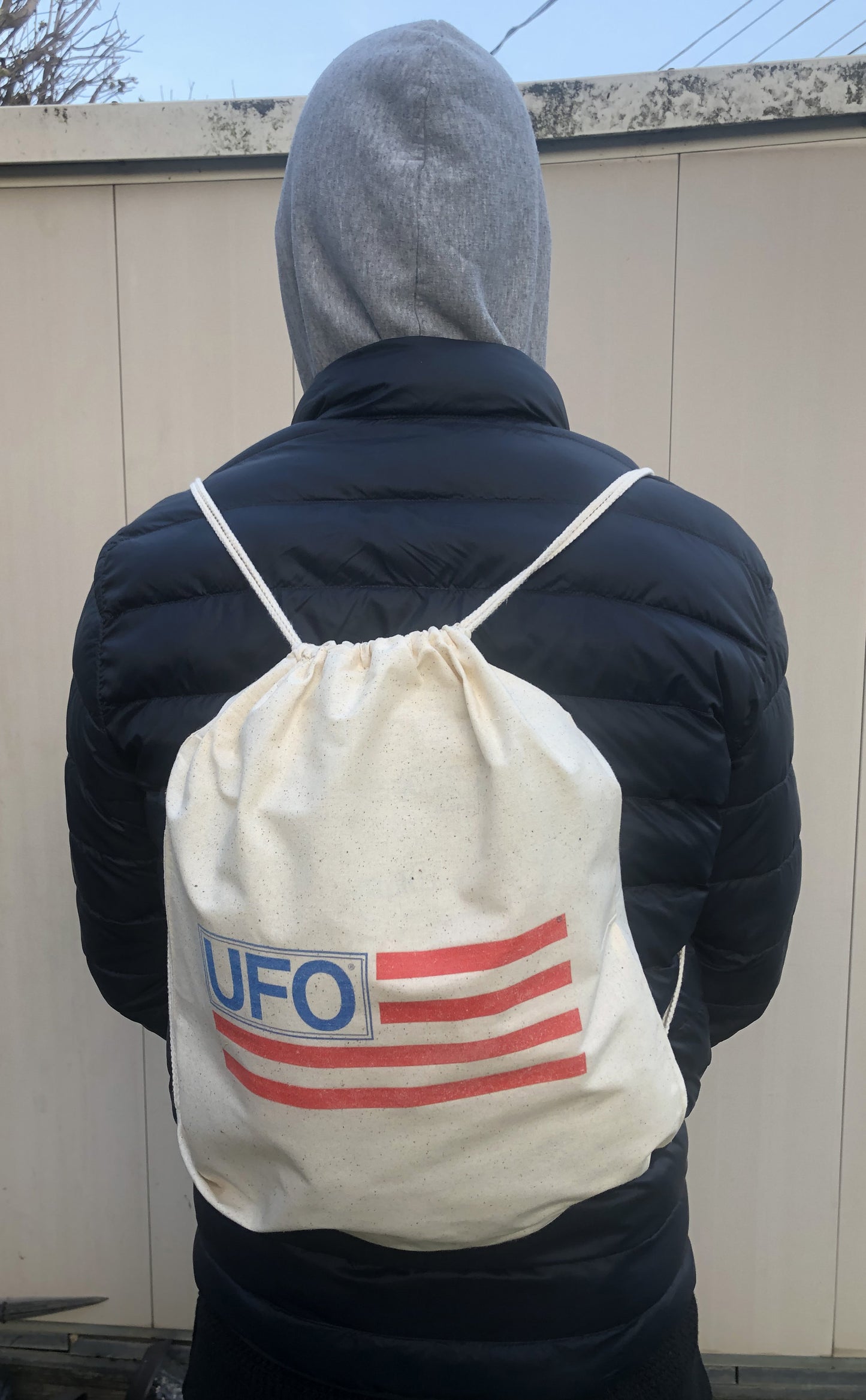 Natural Cotton Drawstring Backpack with UFO logo #30345