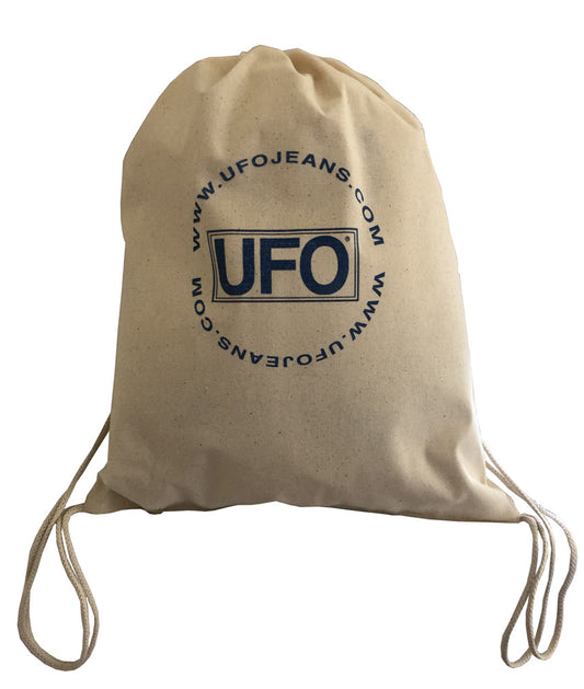 กระเป๋าเป้หูรูดผ้าฝ้ายธรรมชาติ ดีไซน์แบรนด์ UFO #30350