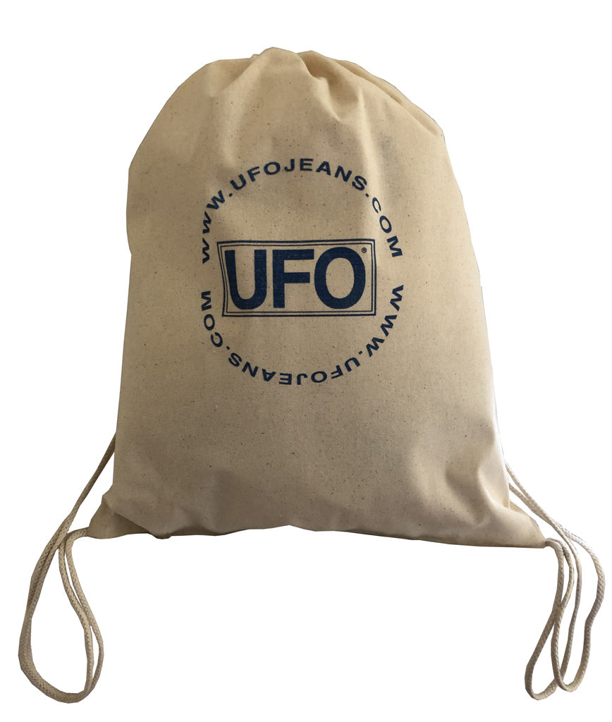 Rugzak van natuurlijk katoen met trekkoord en UFO-merkontwerp #30350